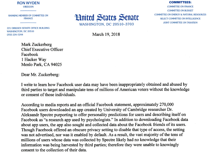 Carta Wyden - Facebook