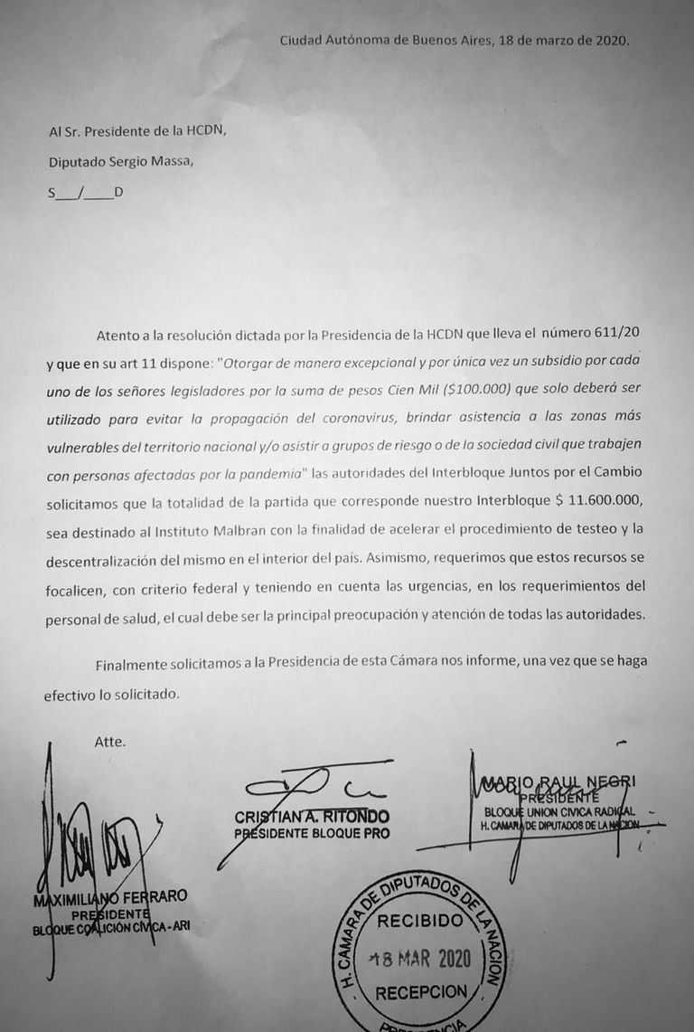 Carta Juntos por el Cambio