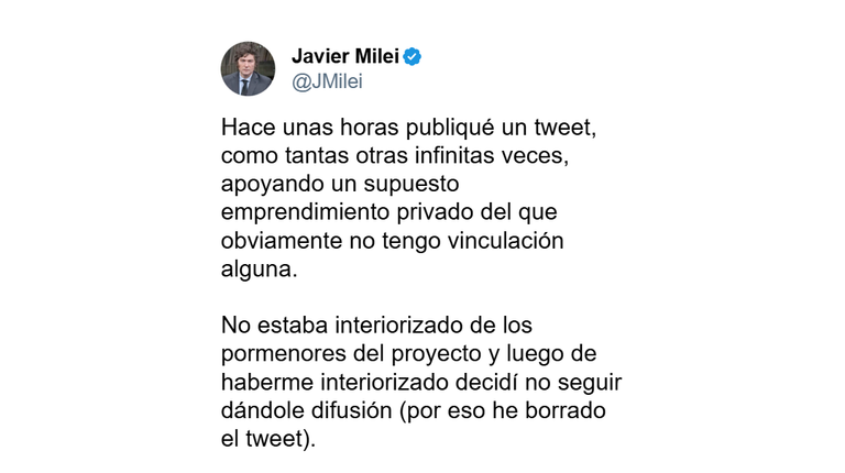 El tuit de Milei, intentando explicar el escándalo $LIBRA.