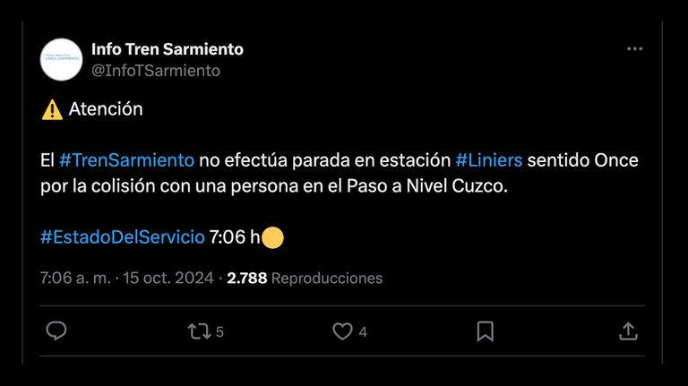 Mensaje de Tren Sarmiento