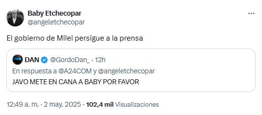 “El gobierno de Milei persigue a la prensa”. Baby Etchecopar
