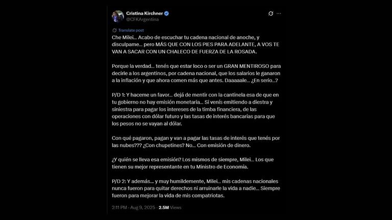 CRISTINA KIRCHNER CHE MILEI