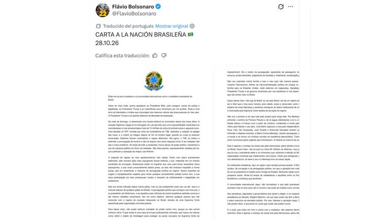Flávio Bolsonaro carta