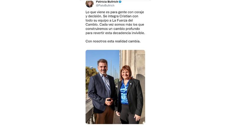 Patricia Bullrich sumó a Cristian Ritondo a sus filas