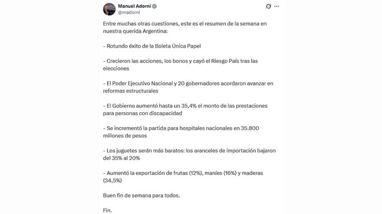 Adorni elogió al Gobierno