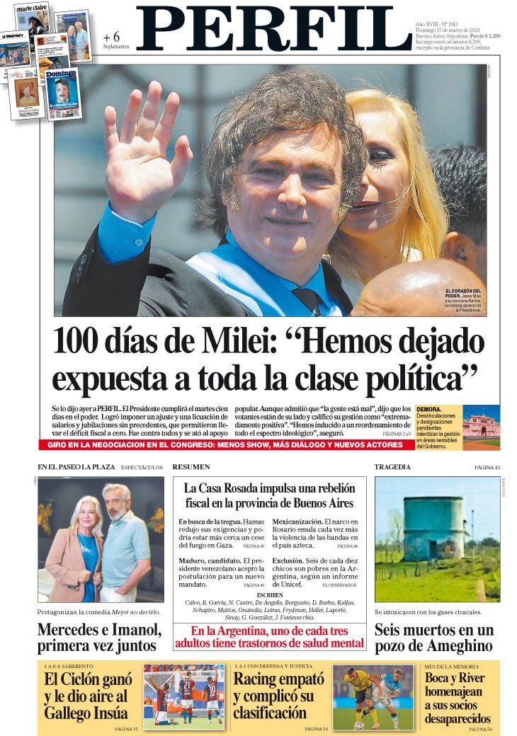 La tapa del Diario PERFIL del domingo 17 de marzo de 2024