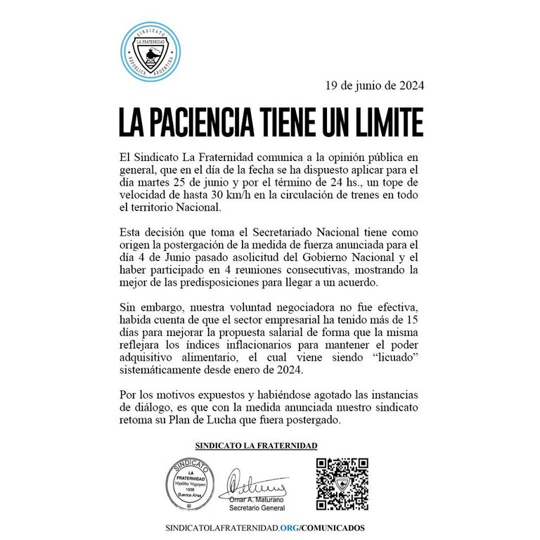 Comunicado de La Fraternidad 20240619