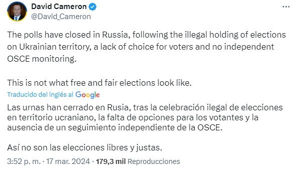 Mensaje David Cameron elecciones Rusia