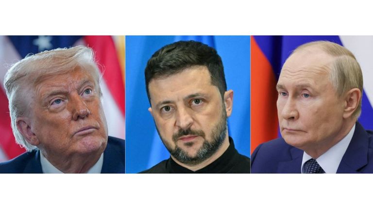 Donald Trump, Volodimir Zelenski y Vladimir Putin