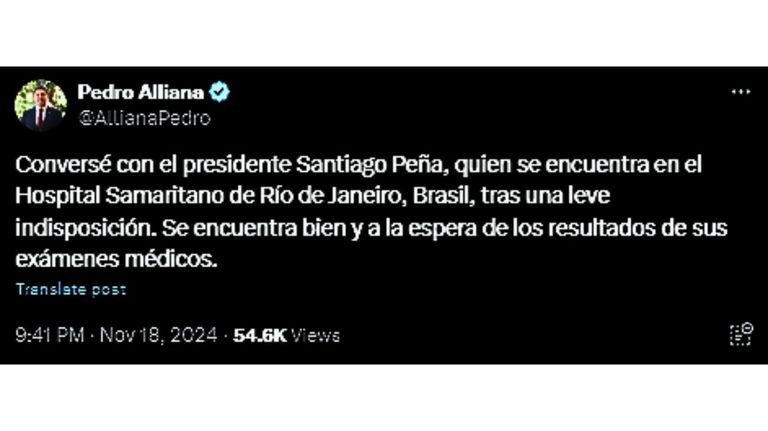 Pedro Alliana sobre la salud de Santiago Peña 20241119