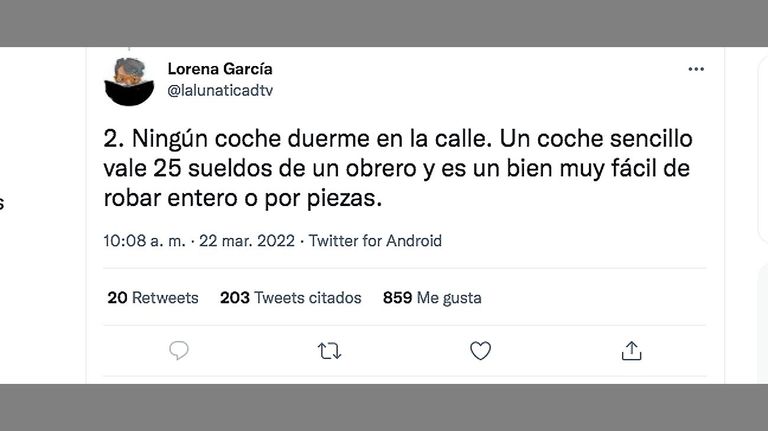 Mensajes en Twitter de Lorena García 20220323