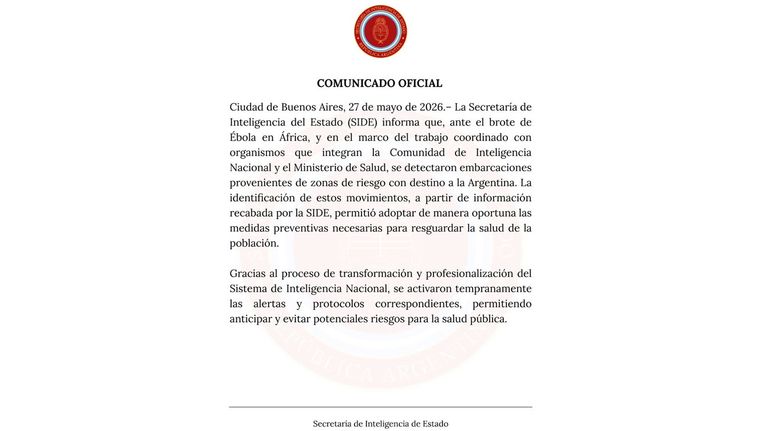 Comunicado Secretaría de Inteligencia 27052026