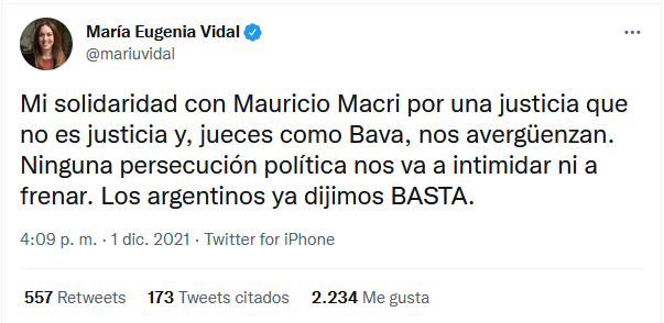Tweet de M. E. Vidal