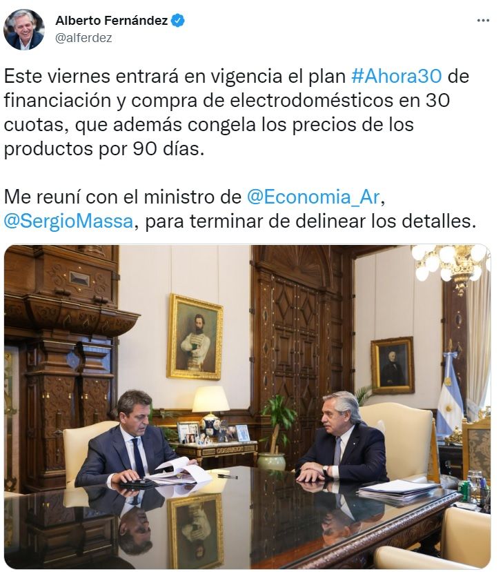 Tuit Alberto Fernández Ahora 30