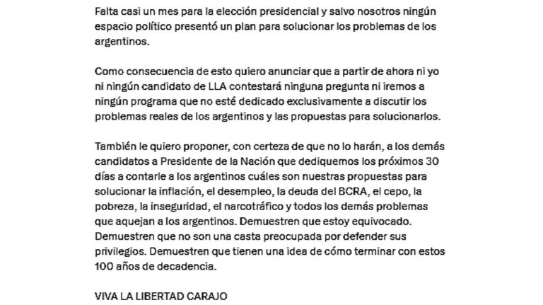 Tuit Milei 20230719