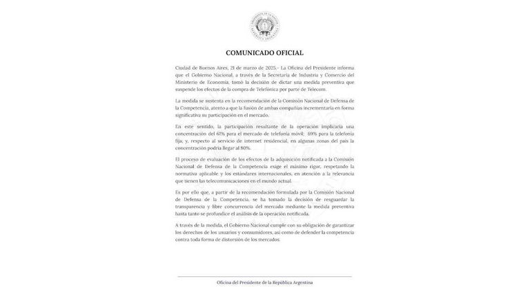 Comunicado oficial Venta de Telefónica: suspendida 20250321