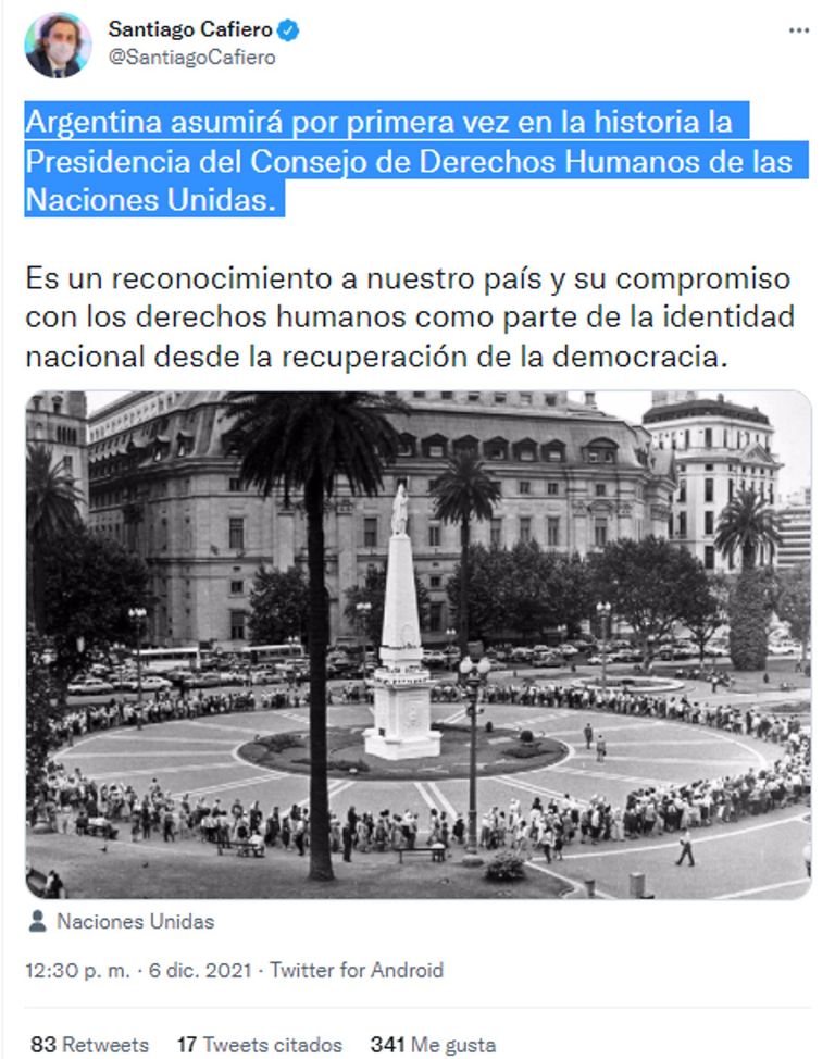 Santiago Cafiero DD.HH. ONU