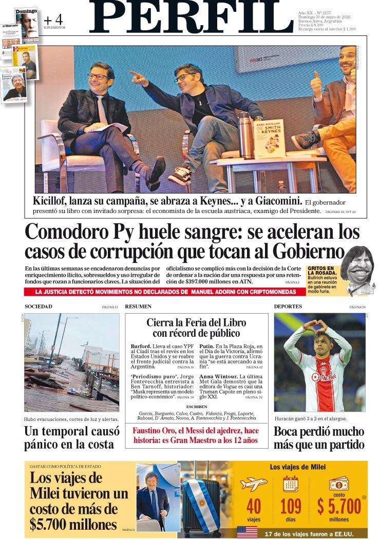 La tapa del Diario PERFIL del domingo 10 de mayo de 2026