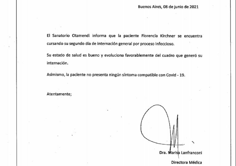 Parte médico Florencia Kirchner