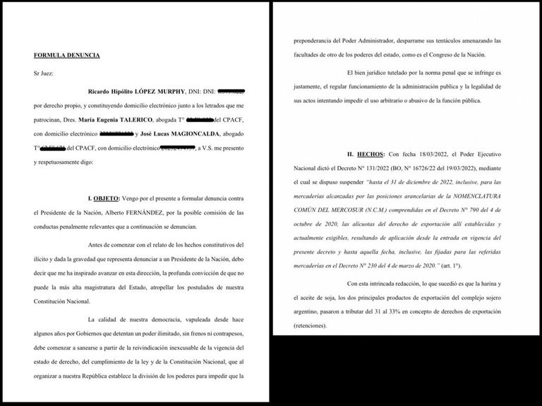 Denuncia de Ricardo López Murphy 20220321