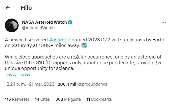 Información sobre el asteroide