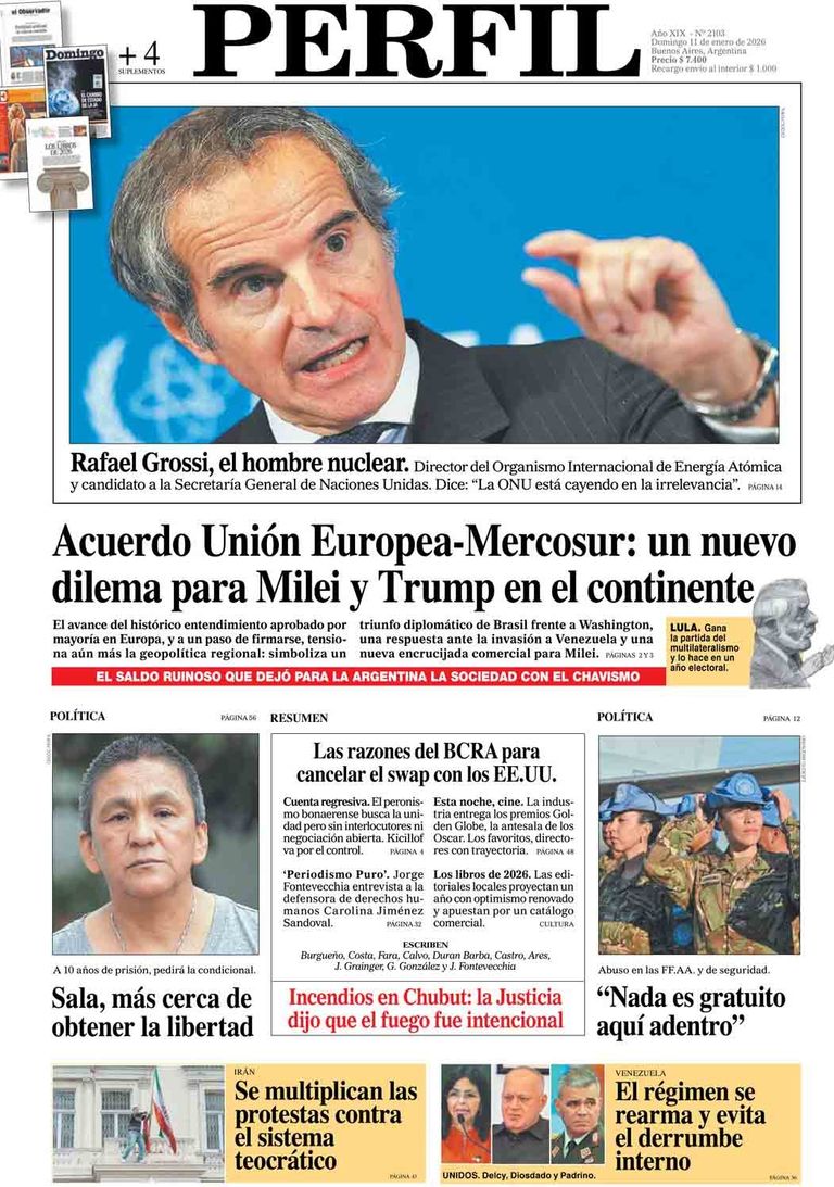 La tapa del Diario PERFIL del domingo 11 de enero de 2026