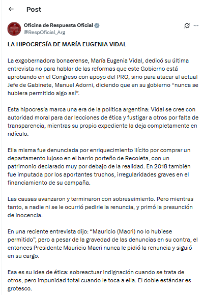 Tuit Oficina de Respuesta Oficial a Vidal