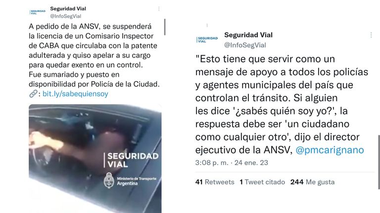 Suspensión al comisario por la ANSV