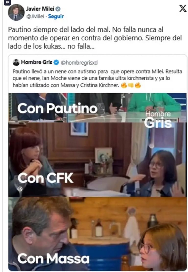 Tuit de Milei contra Ian Moche