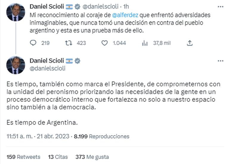 Mensaje de Daniel Scioli 20230421