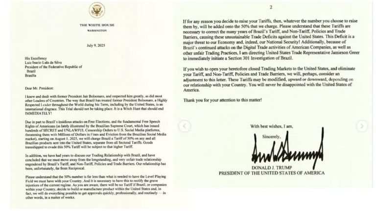 Carta de Trump a Bolsonaro 12092025