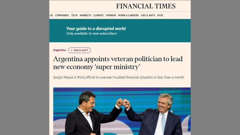 Sergio Massa y el reflejo de su llegada en los medios internacionales 20220729