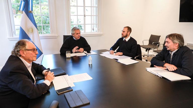 Reunión entre Alberto Fernández, Martín Guzmán, Máximo Krichner y Carlos Heller.