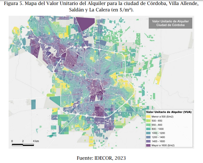 Mapa de precios de alquileres en Córdoba