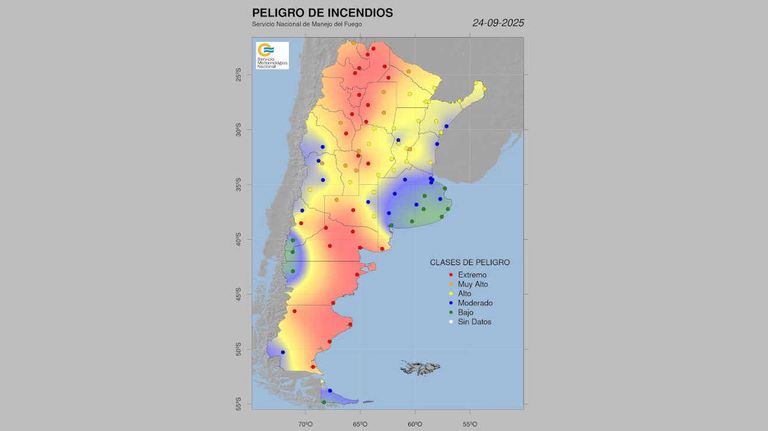 Índices de peligro de incendio SMN 20250923