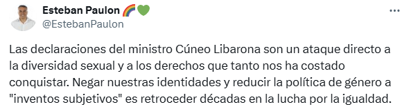 Reacciones a los dichos de Mariano Cúneo Libarona sobre la diversidad sexual