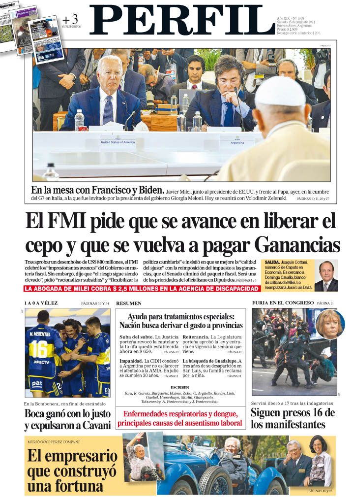 La tapa del Diario PERFIL del sábado 15 de junio de 2024