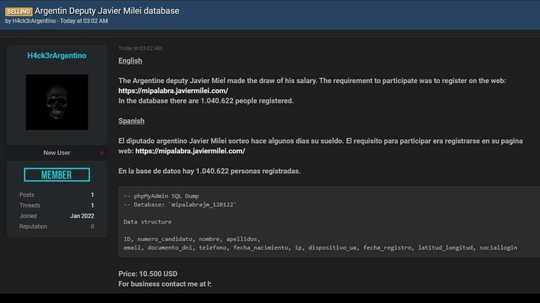 Venta de datos del sorteo de Javier Milei-20210120