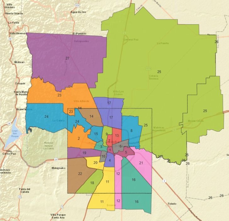 Mapa con distritos Córdoba