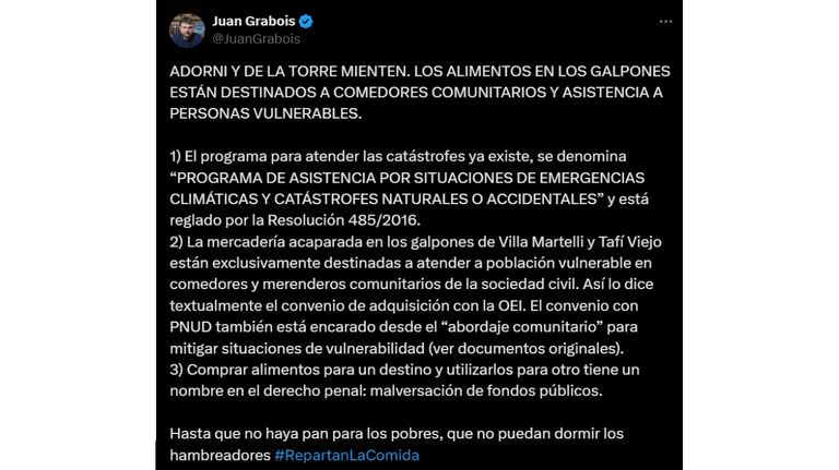 Tweet de Juan Grabois