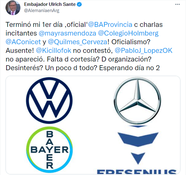 Tweet del embajador Ulrich Sante