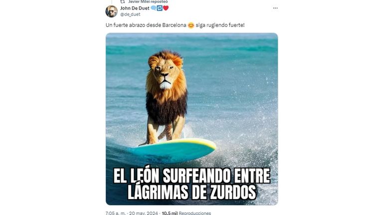 Los posteos de Milei tras su regreso de España 20240520