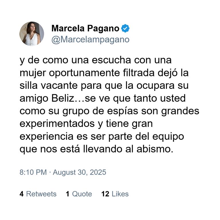 Tuit de Marcela Pagano contra Guillermo Franco 4