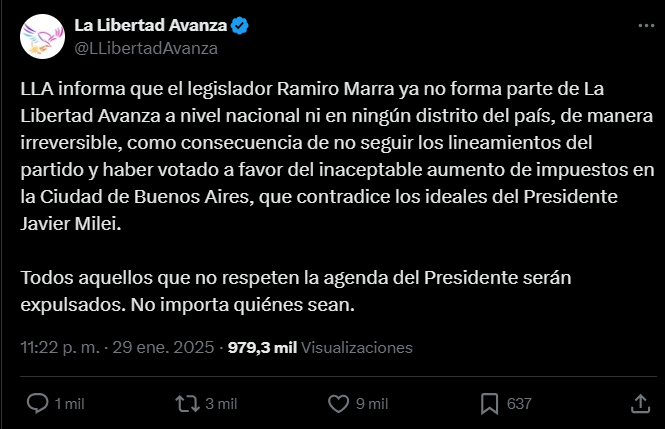 Expulsaron a Ramiro Marra de La Libertad Avanza 20250129