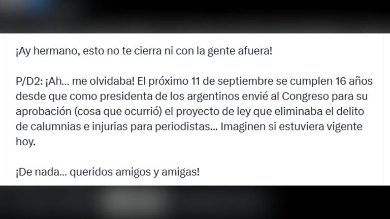 Tweets CFK Milei