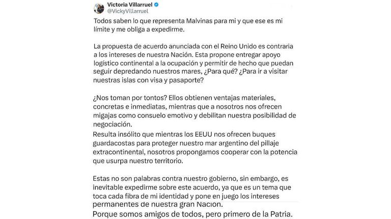 Victoria Villarruel Tweet 20240927