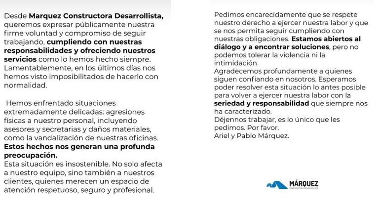 Comunicado de Márquez y Asociados