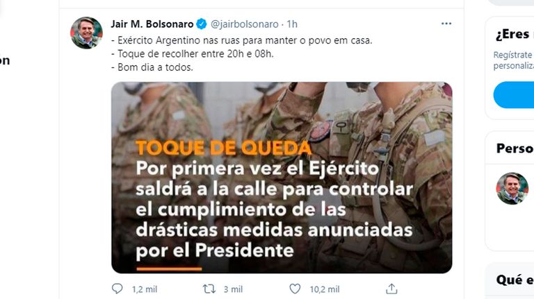 tuit de Bolsonaro 20210415