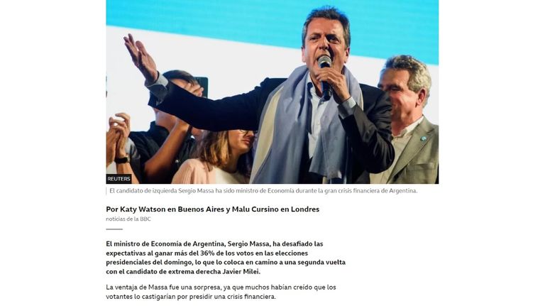 La reacción de los medios del mundo ante el triunfo de Sergio Massa sobre Javier Milei
