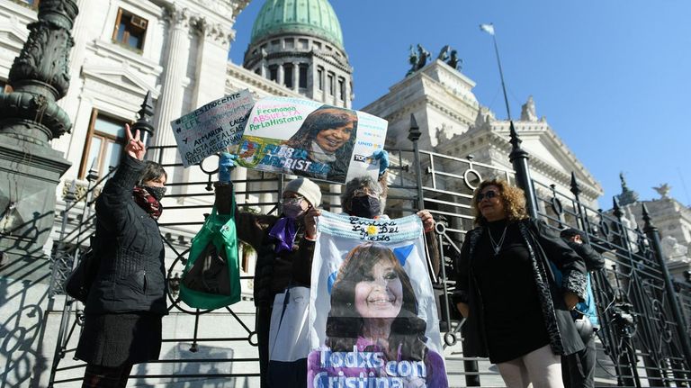 Cristina Fernández en el balcón del Congreso